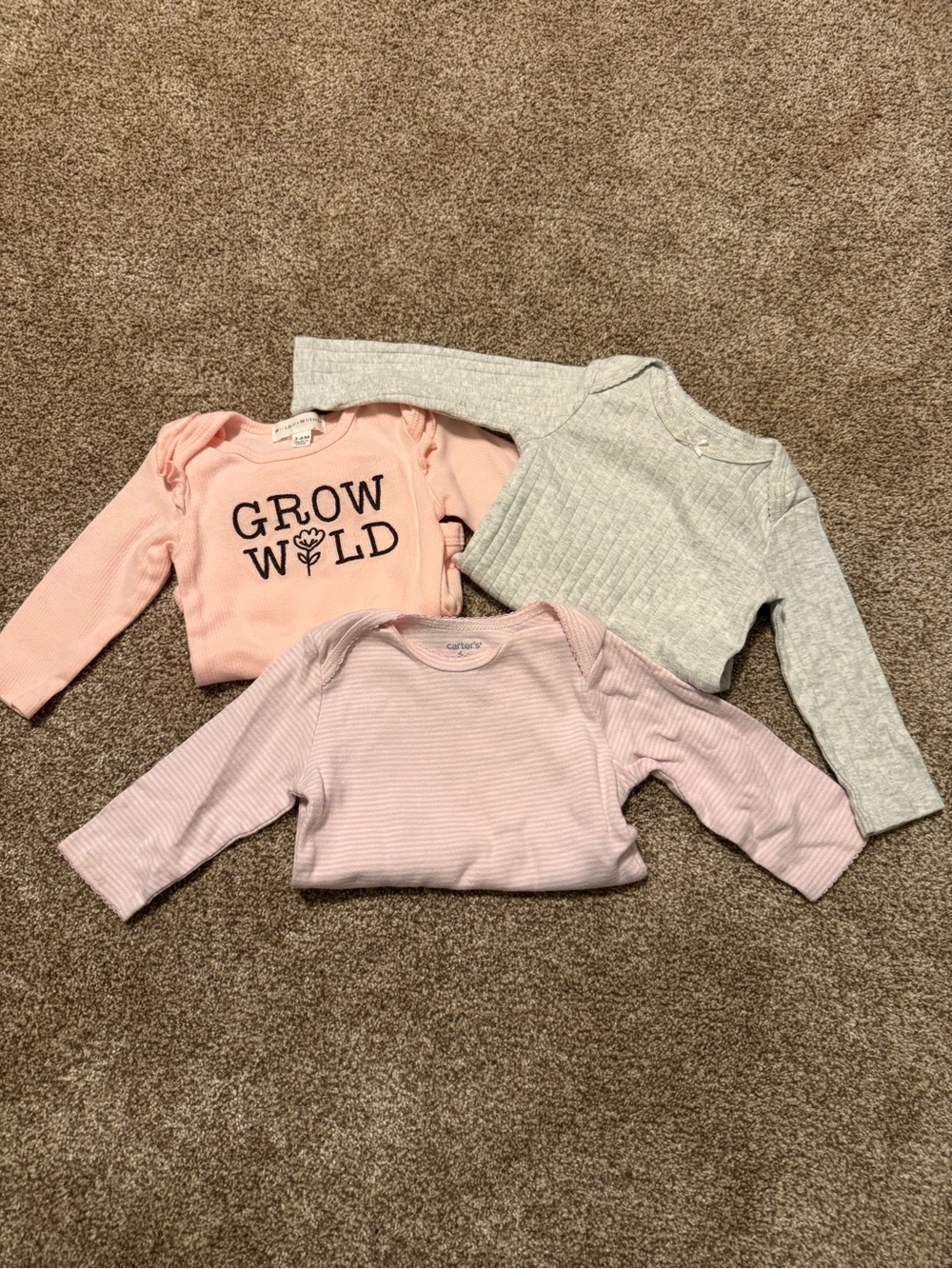 Carter's Pink and Light Gray Long-Sleeve Baby Tops Trio